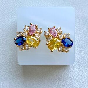 Elegant Gold Multicolor Gemstone Earrings